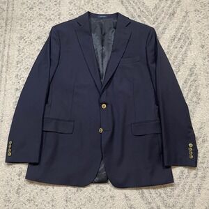 Stafford Men's 44R‎ Navy Hopsack Blazer Classic Fit Gold Buttons Wool Polyester